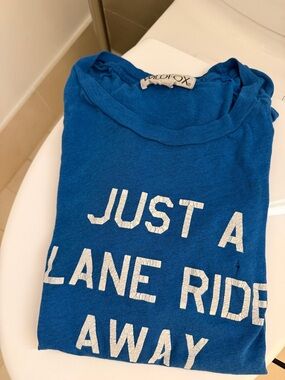 Wildfox Women’s Bright Blue Graphic Tee with White Lettering